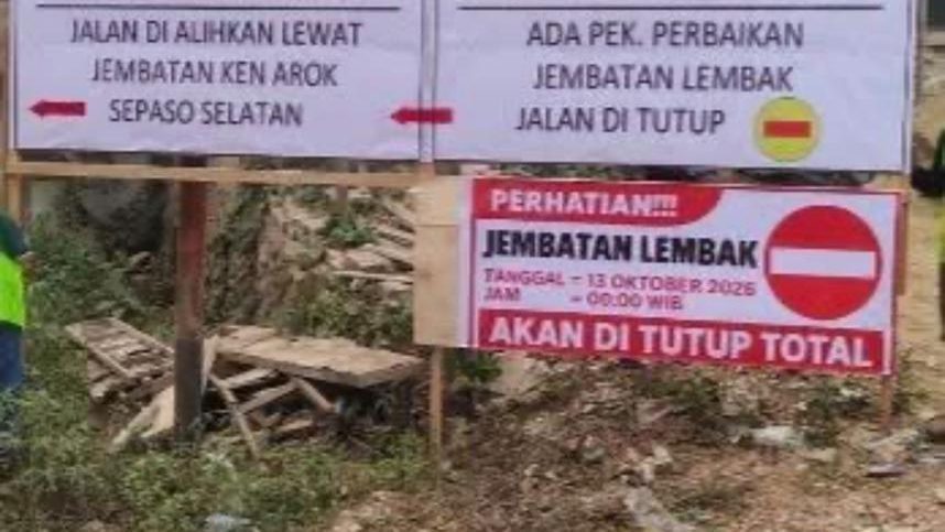 Jembatan Lembak diperbaiki, pengendara  dialihkan lewat jembatan Ken Arok.
