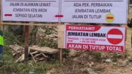 Jembatan Lembak diperbaiki, pengendara  dialihkan lewat jembatan Ken Arok.